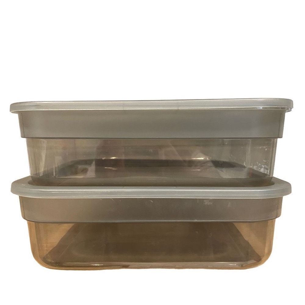 NWOT Set 2 Gray Plastic Storage Bins With Lids Stackable